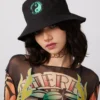 New Girl Order Tops BUCKET HAT WITH YING & YANG EMBROIDERY - BLACK