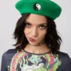 New Girl Order EMBROIDERED BERET WITH YING & YANG SYMBOL - GREEN Tops
