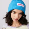 New Girl Order RIBBED BEANIE WITH OVER IT BADGE DETAIL - BLUE Tops