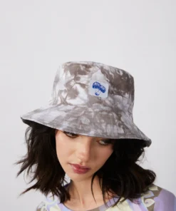 New Girl Order TIE DYE BUCKET HAT WITH MUSHROOM BADGE - GREY