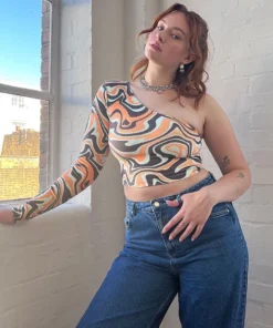 New Girl Order Tops ASYMMETRIC TRIPPY VELOUR TOP