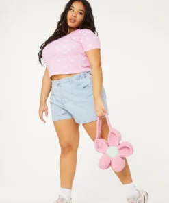 New Girl Order Tops BUTTERFLY MONOGRAM CROP LACE TEE CURVE