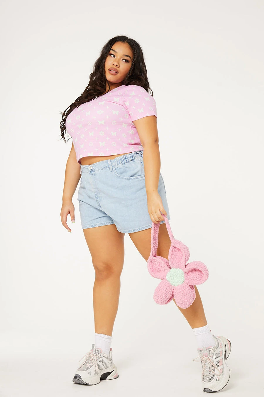 New Girl Order Tops BUTTERFLY MONOGRAM CROP LACE TEE CURVE 2 New Girl Order Tops BUTTERFLY MONOGRAM CROP LACE TEE CURVE