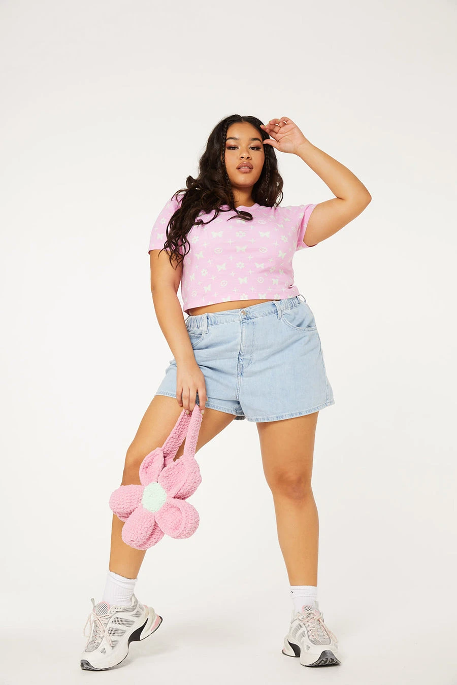 New Girl Order Tops BUTTERFLY MONOGRAM CROP LACE TEE CURVE 3 New Girl Order Tops BUTTERFLY MONOGRAM CROP LACE TEE CURVE