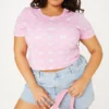 New Girl Order Tops BUTTERFLY MONOGRAM CROP LACE TEE CURVE