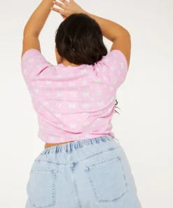 New Girl Order Tops BUTTERFLY MONOGRAM CROP LACE TEE CURVE 9 New Girl Order Tops BUTTERFLY MONOGRAM CROP LACE TEE CURVE