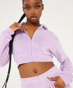 New Girl Order Tops DIAMANTE BUTTERFLY VELOUR HOODIE