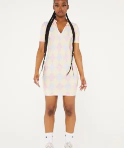 New Girl Order Tops PINK ARGYLE COLLAR DRESS