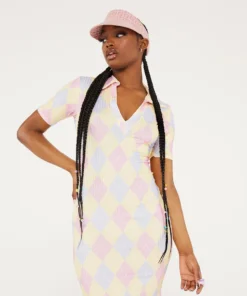 New Girl Order Tops PINK ARGYLE COLLAR DRESS