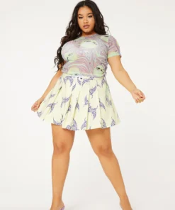 New Girl Order Tops TATTOO BUTTERFLY PLEATED SKIRT CURVE