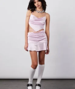 New Girl Order SATIN RUCHED MINI SKIRT - LILAC Tops