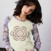 New Girl Order FLOWER TRIPPY LONG SLEEVE RAGLAN TOP
