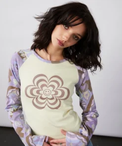 New Girl Order FLOWER TRIPPY LONG SLEEVE RAGLAN TOP