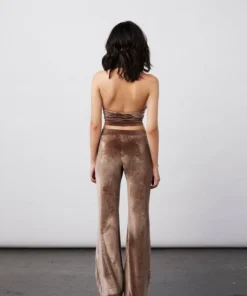 New Girl Order VELVET HALTER NECK TOP - MOCHA