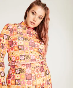 New Girl Order FLOWER PRINT LONG SLEEVE TOP CURVE Tops