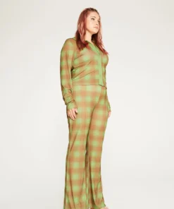 New Girl Order Tops GREEN ALL OVER PRINT CHECK FLARES CURVE