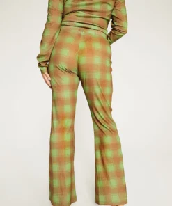 New Girl Order Tops GREEN ALL OVER PRINT CHECK FLARES CURVE