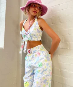 New Girl Order SMILEY YIN YANG FLORAL HALTER CAMI