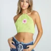 New Girl Order GREEN CROCHET FLOWER HALTER CROP TOP
