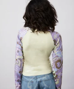 New Girl Order FLOWER TRIPPY LONG SLEEVE RAGLAN TOP