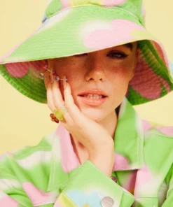 New Girl Order FLOWER SKY PRINT DENIM FISHERMAN HAT NEW IN