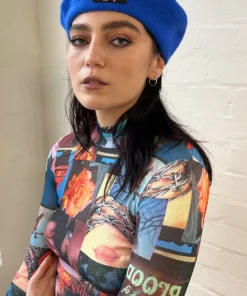 New Girl Order Tops EMBROIDERED BERET WITH ANGEL ENERGY BADGE - BLUE