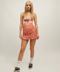 New Girl Order Tops Cherry Mesh Ruched Mini Skirt 5 New Girl Order Tops Cherry Mesh Ruched Mini Skirt