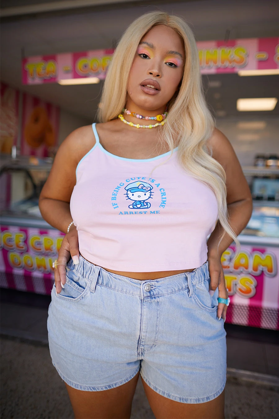 New Girl Order HELLO KITTY CUTE IS A CRIME CAMI CURVE Tops 1 New Girl Order HELLO KITTY CUTE IS A CRIME CAMI CURVE Tops