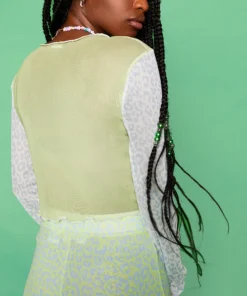 New Girl Order POWERPUFF GIRLS LEOPARD MESH TOP - GREEN