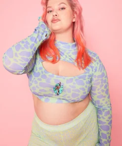 New Girl Order Tops POWERPUFF GIRLS COW PRINT CUT OUT LS TOP CURVE