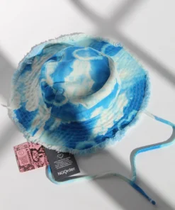 New Girl Order CLOUD PRINT DENIM FISHERMAN HAT WITH WIDE BRIM