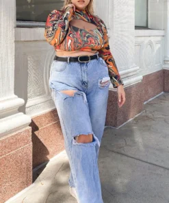 New Girl Order Tops MULTI COLOUR PRINT CUT OUT TOP CURVE