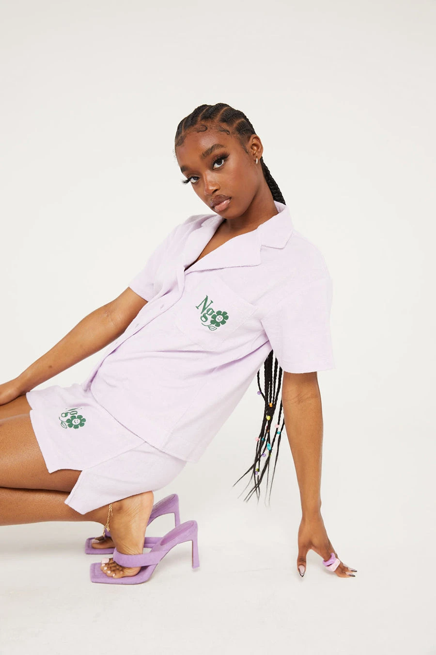 New Girl Order Tops NGO FLOWER LOGO TERRY SHIRT LILAC 5 New Girl Order Tops NGO FLOWER LOGO TERRY SHIRT LILAC