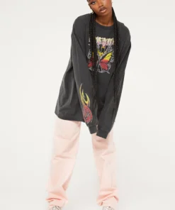 New Girl Order Butterfly Dagger Acid Wash Long Sleeved Top Tops