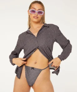 New Girl Order Tops LILAC CHECK BEACH SHIRT