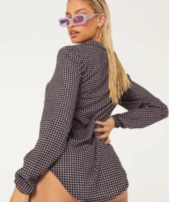 New Girl Order Tops LILAC CHECK BEACH SHIRT