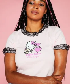 New Girl Order HELLO KITTY LACE DETAILED TEE CURVE Tops