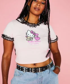 New Girl Order HELLO KITTY LACE DETAILED TEE CURVE Tops