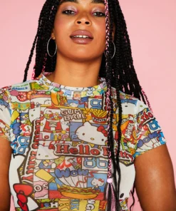 New Girl Order HELLO KITTY MESH CROP TEE CURVE