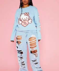 New Girl Order HELLO KITTY ANGEL HEART SWEAT CURVE Tops
