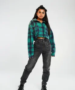 New Girl Order Check Fleece Crop Shirt 8 New Girl Order Check Fleece Crop Shirt