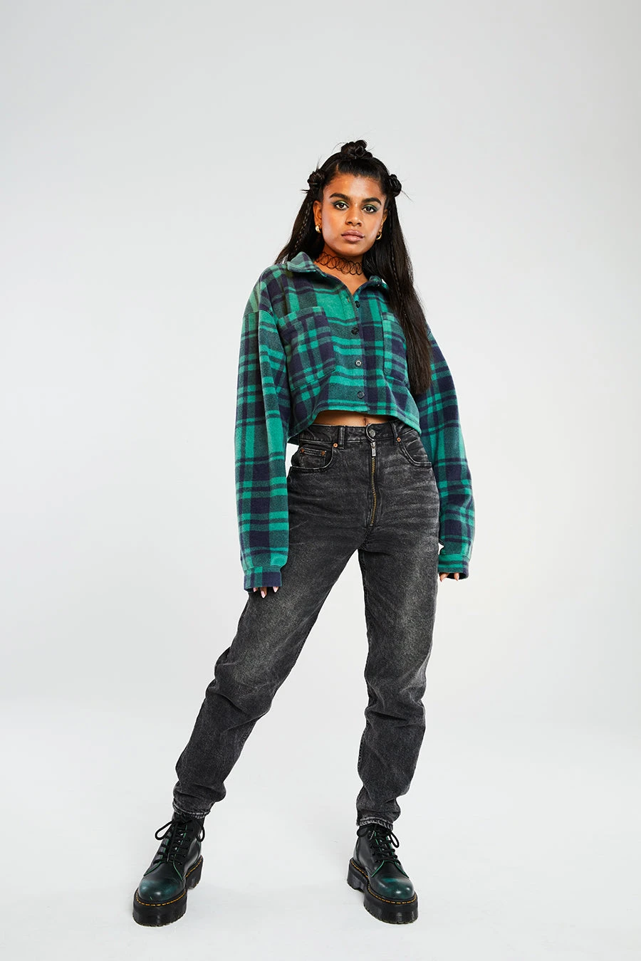 New Girl Order Check Fleece Crop Shirt 3 New Girl Order Check Fleece Crop Shirt