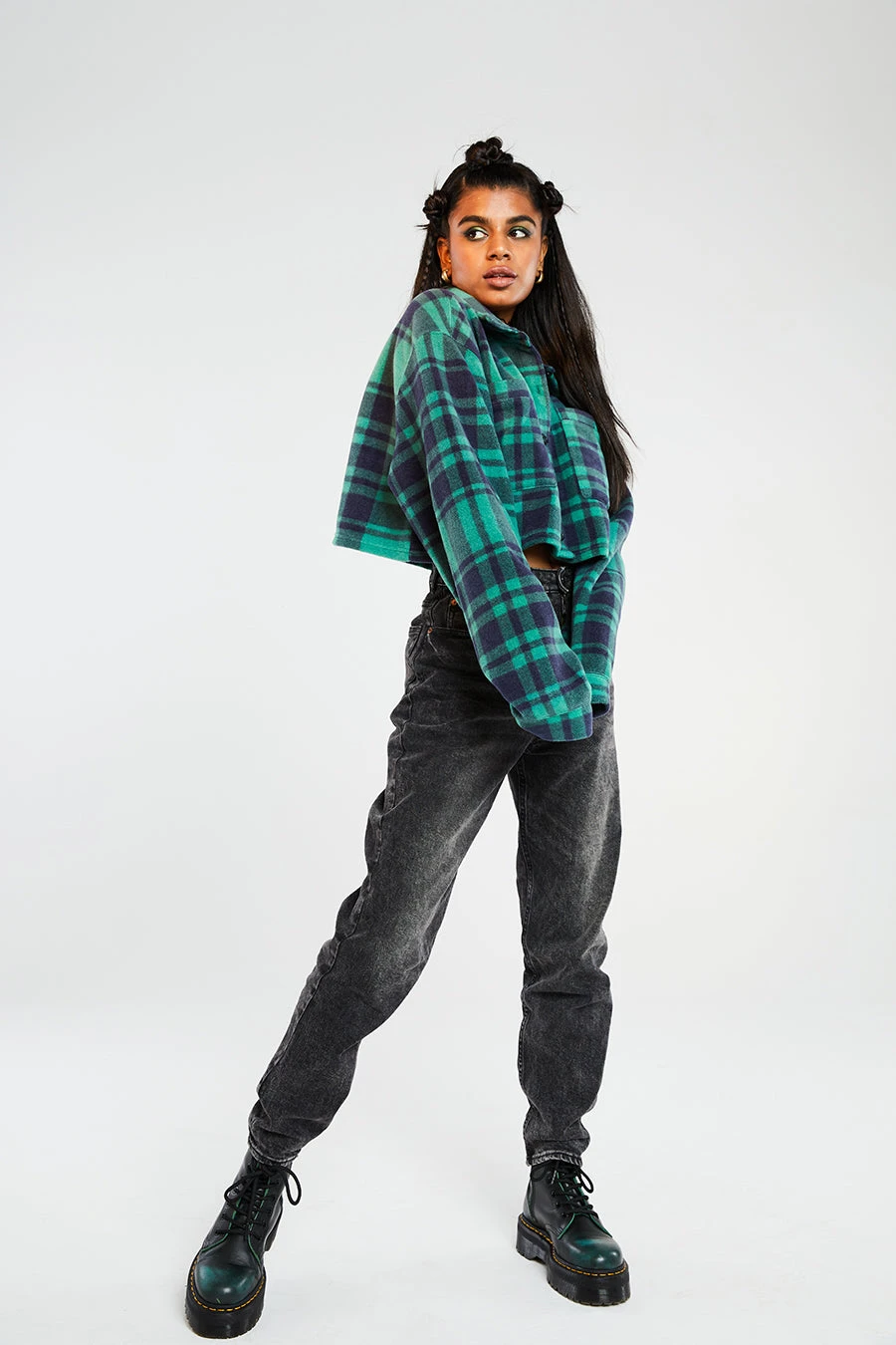 New Girl Order Check Fleece Crop Shirt 5 New Girl Order Check Fleece Crop Shirt