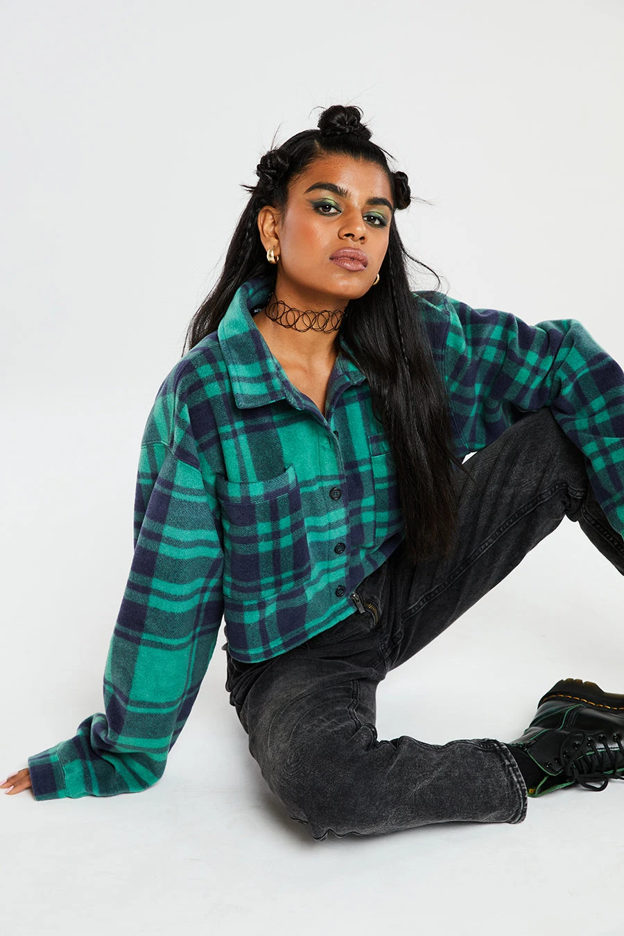 New Girl Order Check Fleece Crop Shirt 2 New Girl Order Check Fleece Crop Shirt