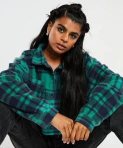 New Girl Order Check Fleece Crop Shirt 11 New Girl Order Check Fleece Crop Shirt