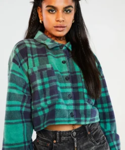 New Girl Order Check Fleece Crop Shirt
