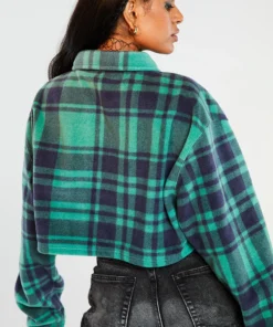 New Girl Order Check Fleece Crop Shirt 9 New Girl Order Check Fleece Crop Shirt