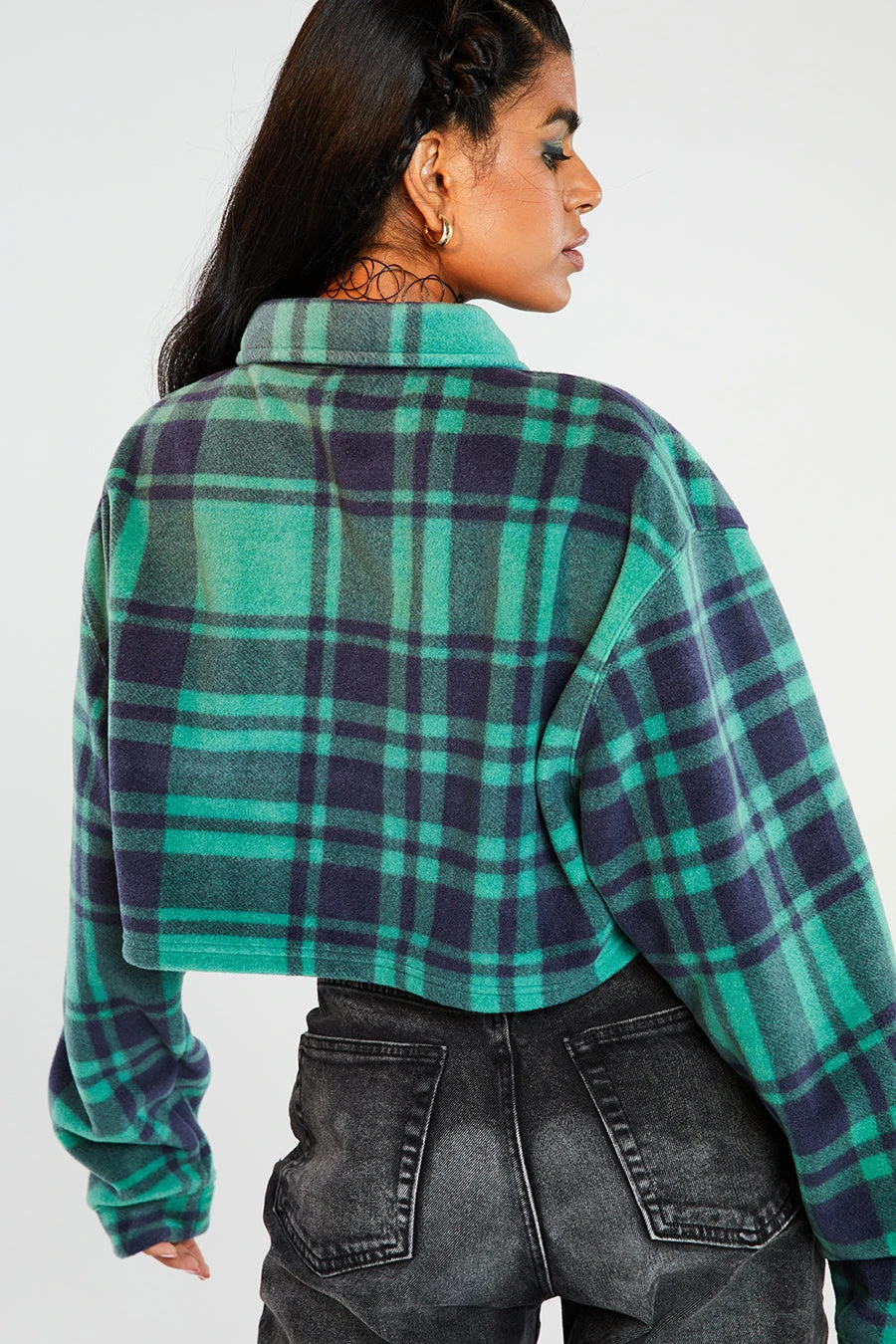 New Girl Order Check Fleece Crop Shirt 4 New Girl Order Check Fleece Crop Shirt