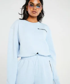 New Girl Order Kanji Blue Crop Sweat Tops