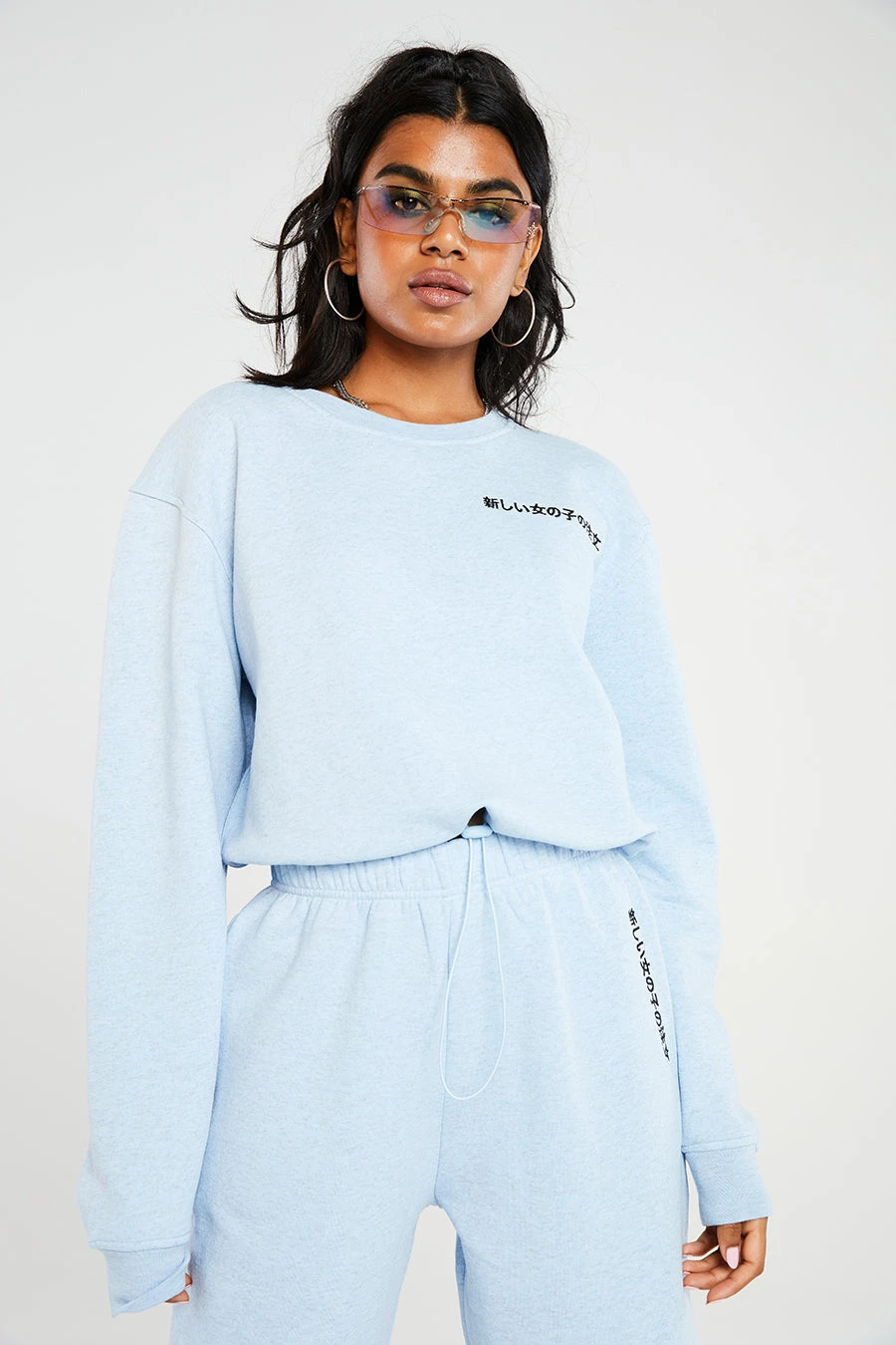 New Girl Order Kanji Blue Crop Sweat Tops 2 New Girl Order Kanji Blue Crop Sweat Tops